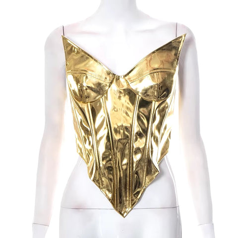 New Shiny Bustier Bright Crown Girdle Slimming Waist Strapless Low-cut Corset Top CODE: KAR3446