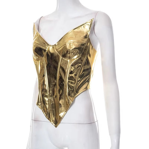 New Shiny Bustier Bright Crown Girdle Slimming Waist Strapless Low-cut Corset Top CODE: KAR3446