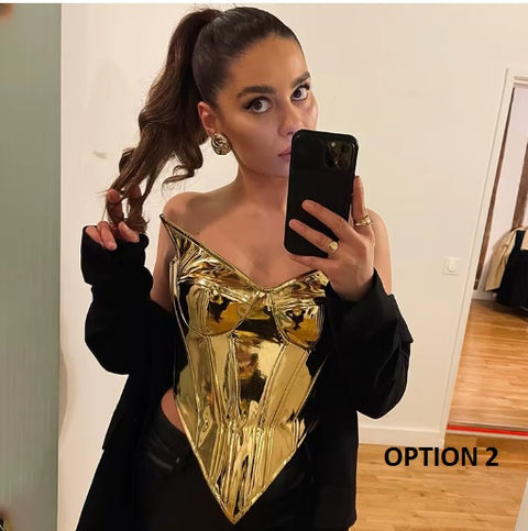 New Shiny Bustier Bright Crown Girdle Slimming Waist Strapless Low-cut Corset Top CODE: KAR3446