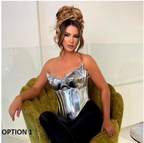 New Shiny Bustier Bright Crown Girdle Slimming Waist Strapless Low-cut Corset Top CODE: KAR3446