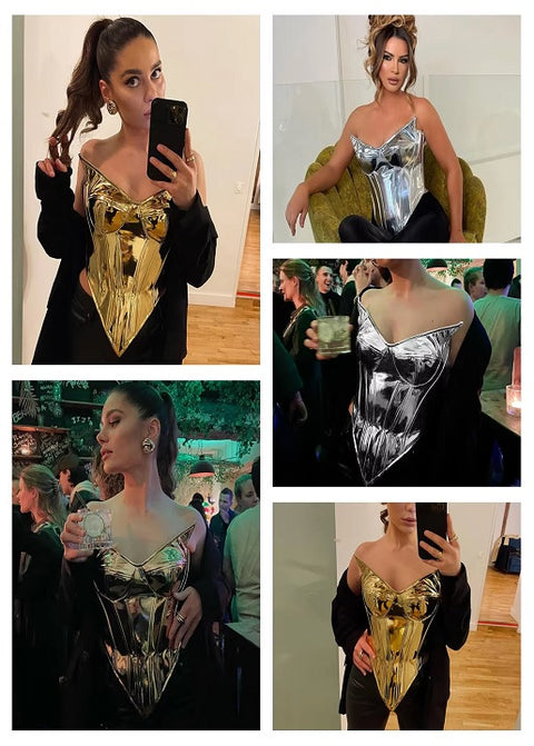 New Shiny Bustier Bright Crown Girdle Slimming Waist Strapless Low-cut Corset Top CODE: KAR3446