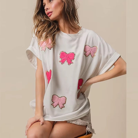 New Summer Glitter  Patchwork Slim Short Sleeve Streetwear Top CODE: KAR3448
