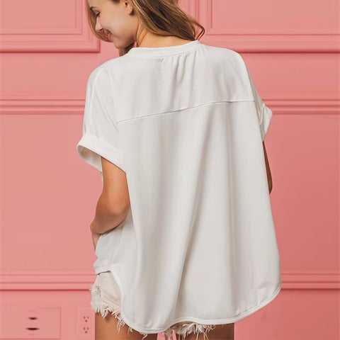 New Summer Glitter  Patchwork Slim Short Sleeve Streetwear Top CODE: KAR3448