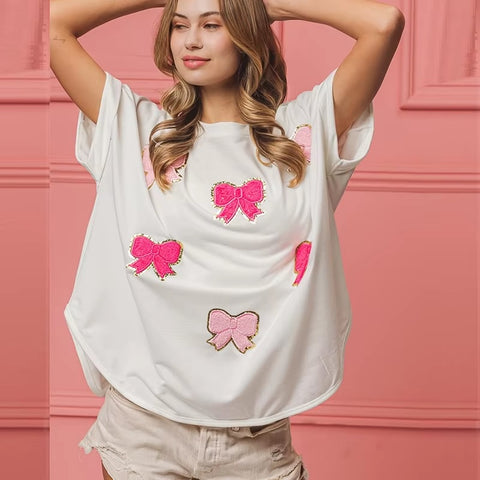 New Summer Glitter  Patchwork Slim Short Sleeve Streetwear Top CODE: KAR3448