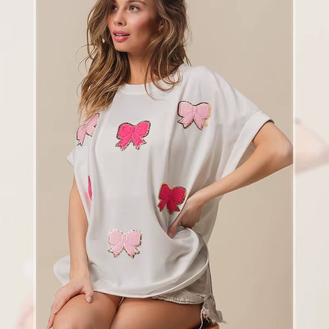 New Summer Glitter  Patchwork Slim Short Sleeve Streetwear Top CODE: KAR3448