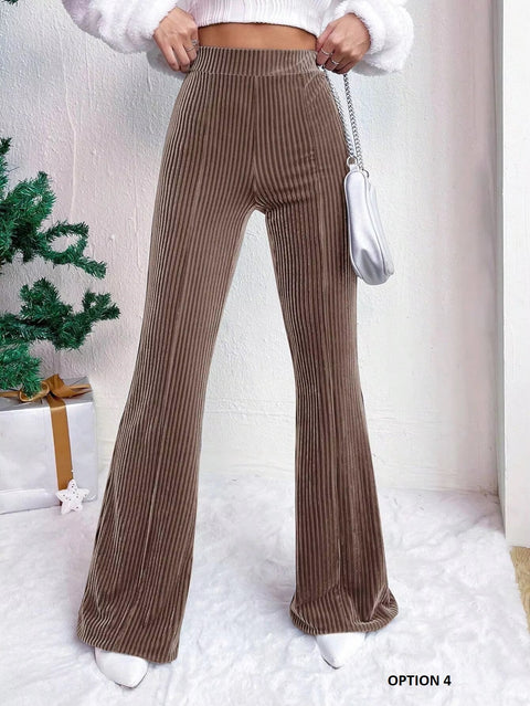 New Winter High Waisted Corduroy Flared Solid Casual Wide Leg Long Sweatpant CODE: KAR3450
