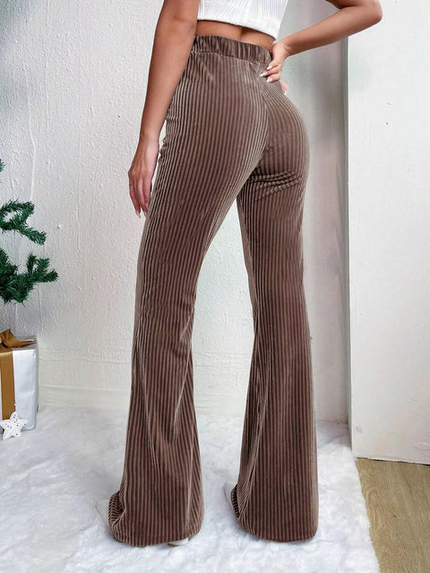 New Winter High Waisted Corduroy Flared Solid Casual Wide Leg Long Sweatpant CODE: KAR3450