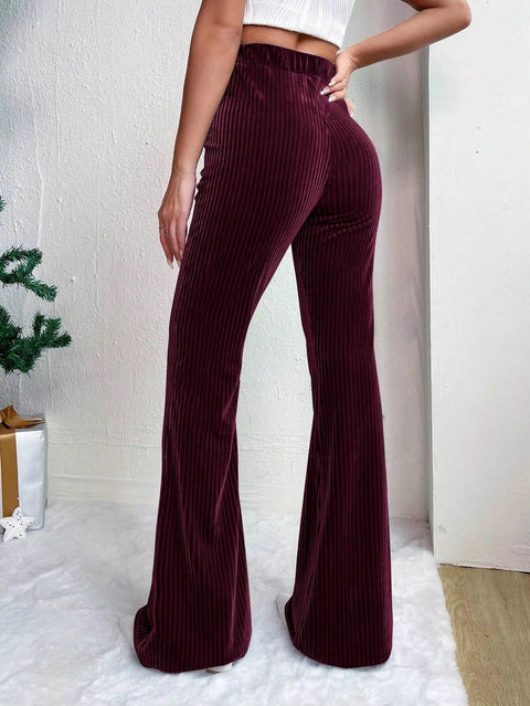 New Winter High Waisted Corduroy Flared Solid Casual Wide Leg Long Sweatpant CODE: KAR3450