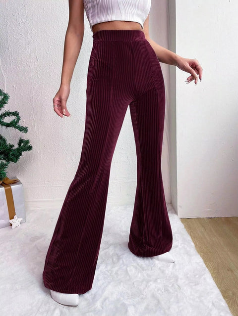 New Winter High Waisted Corduroy Flared Solid Casual Wide Leg Long Sweatpant CODE: KAR3450