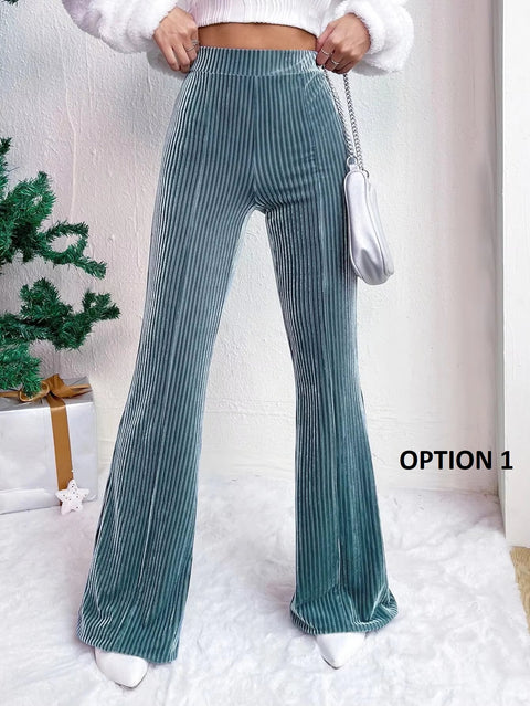 New Winter High Waisted Corduroy Flared Solid Casual Wide Leg Long Sweatpant CODE: KAR3450