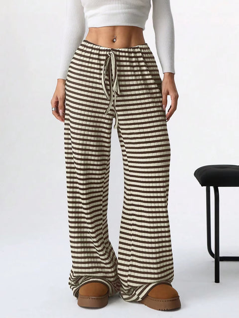 New Fashion Casual Striped Solid Color Elastic Straight Leg Pants CODE: KAR3451