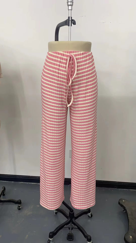 New Fashion Casual Striped Solid Color Elastic Straight Leg Pants CODE: KAR3451