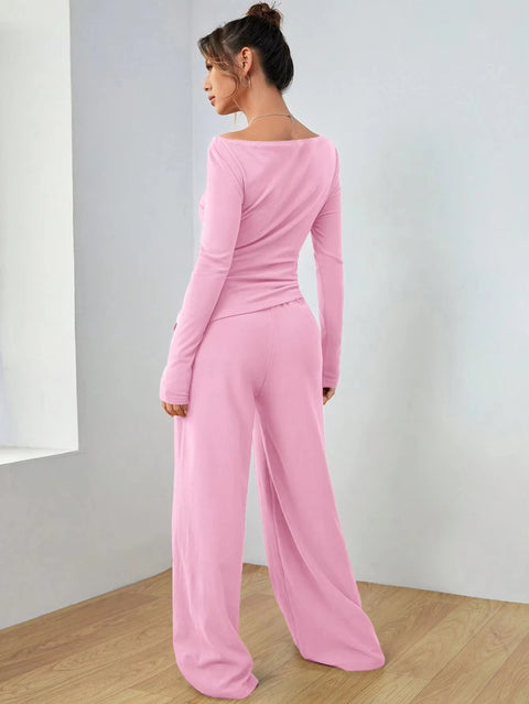 New Autumn O Neck Long Sleeve Slim Tops Trousers Two Piece Set CODE: KAR3452