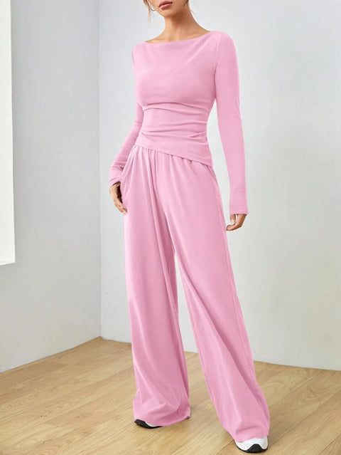 New Autumn O Neck Long Sleeve Slim Tops Trousers Two Piece Set CODE: KAR3452