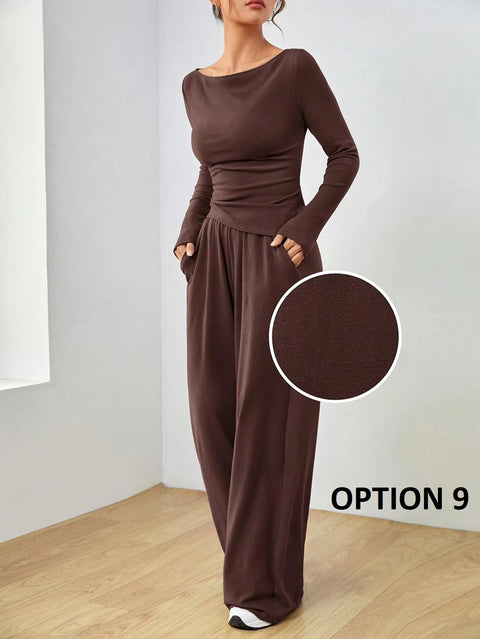 New Autumn O Neck Long Sleeve Slim Tops Trousers Two Piece Set CODE: KAR3452