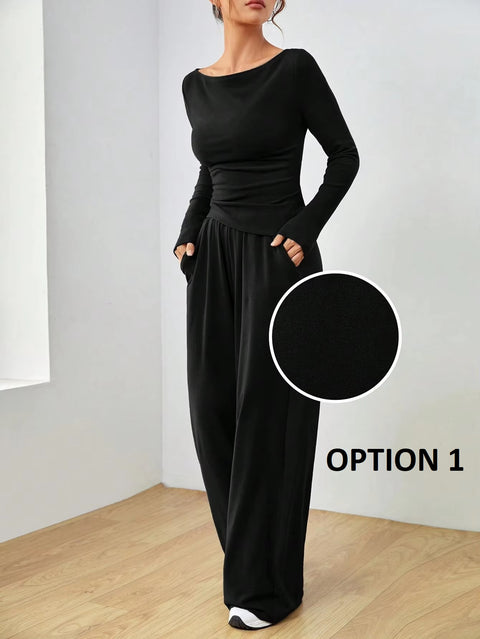 New Autumn O Neck Long Sleeve Slim Tops Trousers Two Piece Set CODE: KAR3452