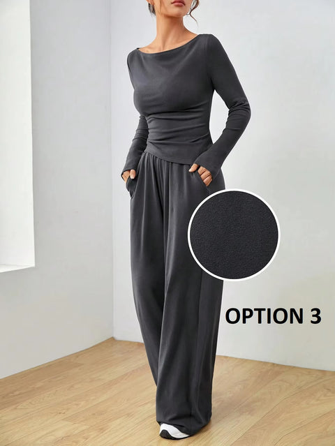 New Autumn O Neck Long Sleeve Slim Tops Trousers Two Piece Set CODE: KAR3452