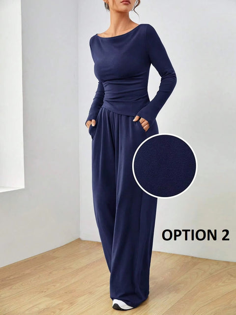 New Autumn O Neck Long Sleeve Slim Tops Trousers Two Piece Set CODE: KAR3452