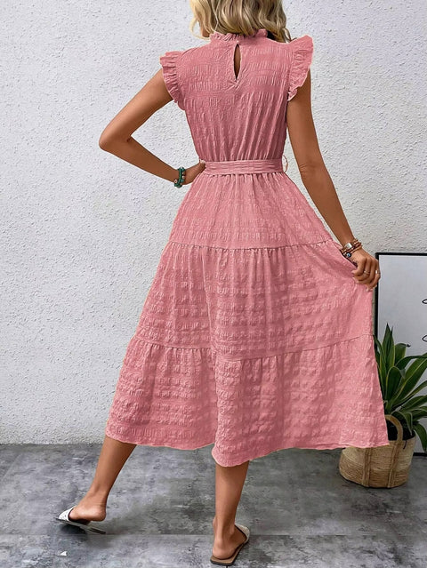 New Fashion Ear Edge Flying Sleeves Lace Up Texture Dress CODE: KAR3453