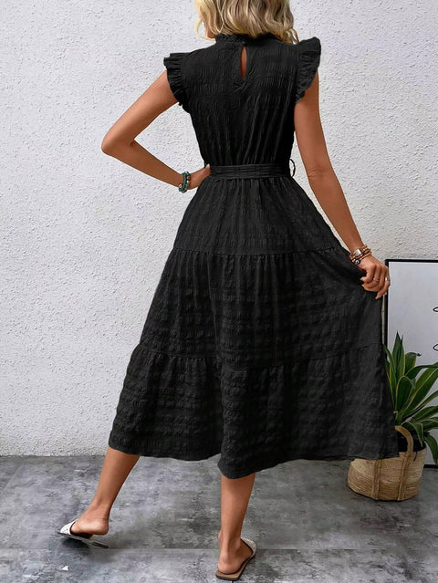 New Fashion Ear Edge Flying Sleeves Lace Up Texture Dress CODE: KAR3453