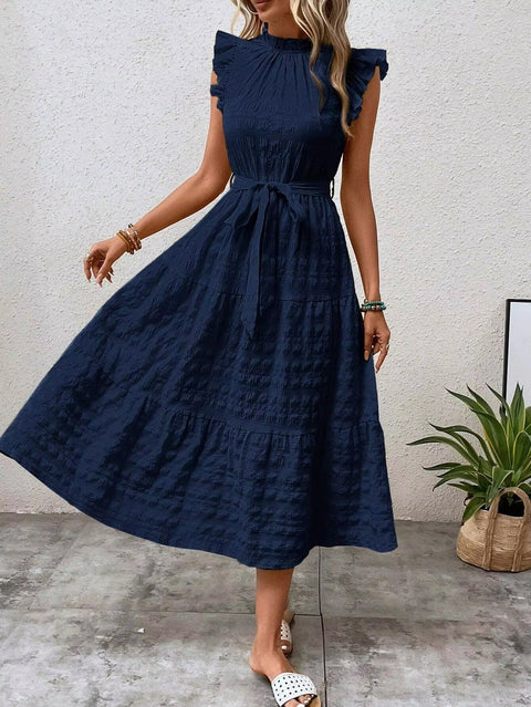 New Fashion Ear Edge Flying Sleeves Lace Up Texture Dress CODE: KAR3453