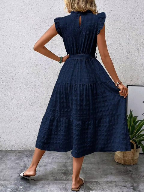 New Fashion Ear Edge Flying Sleeves Lace Up Texture Dress CODE: KAR3453