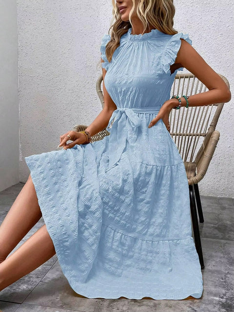 New Fashion Ear Edge Flying Sleeves Lace Up Texture Dress CODE: KAR3453