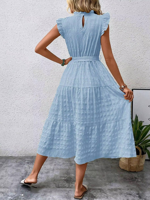 New Fashion Ear Edge Flying Sleeves Lace Up Texture Dress CODE: KAR3453