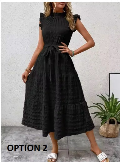 New Fashion Ear Edge Flying Sleeves Lace Up Texture Dress CODE: KAR3453