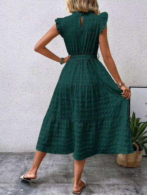 New Fashion Ear Edge Flying Sleeves Lace Up Texture Dress CODE: KAR3453