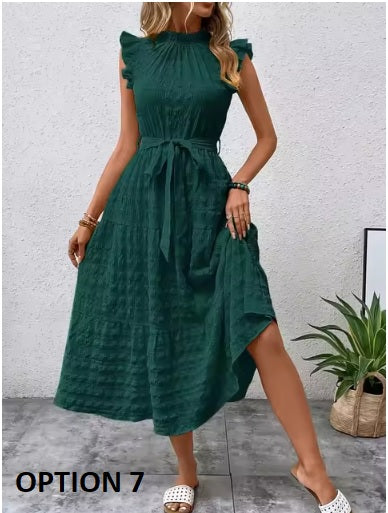 New Fashion Ear Edge Flying Sleeves Lace Up Texture Dress CODE: KAR3453