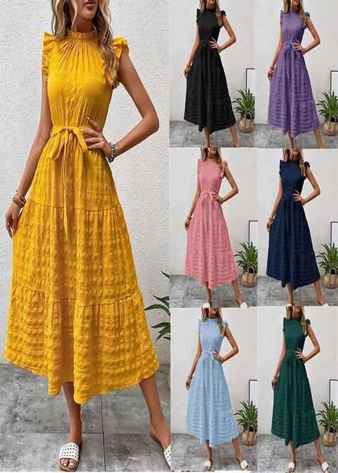 New Fashion Ear Edge Flying Sleeves Lace Up Texture Dress CODE: KAR3453