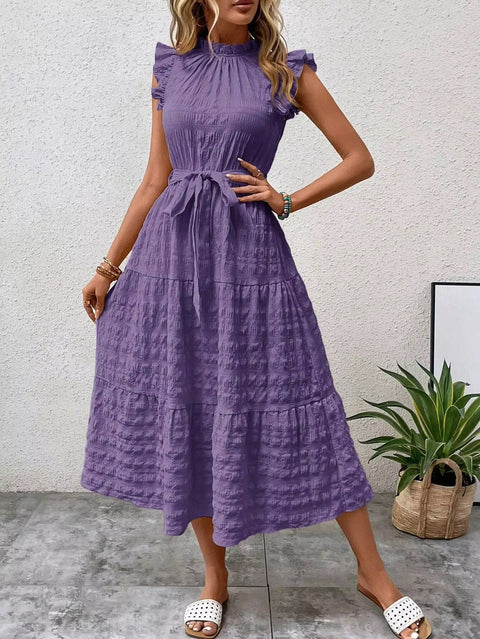 New Fashion Ear Edge Flying Sleeves Lace Up Texture Dress CODE: KAR3453