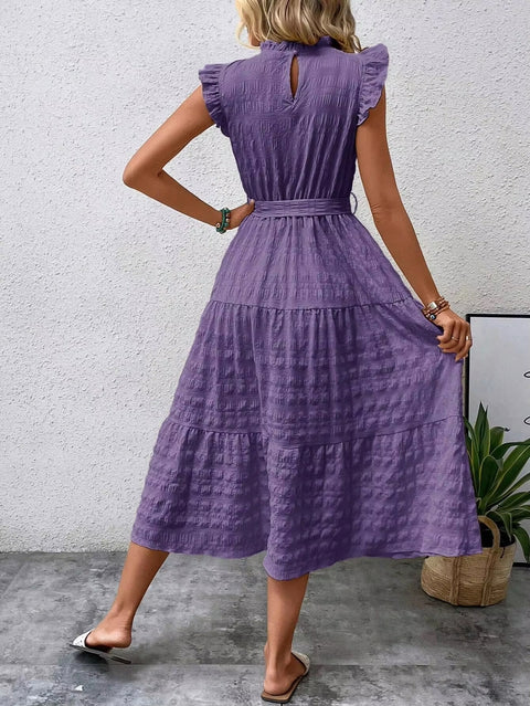 New Fashion Ear Edge Flying Sleeves Lace Up Texture Dress CODE: KAR3453