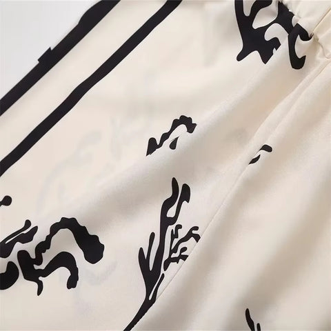 New Elegant Print Casual Spring Lapel Long Sleeve Shirt Wide Leg Trouser Soft Set CODE: KAR3458