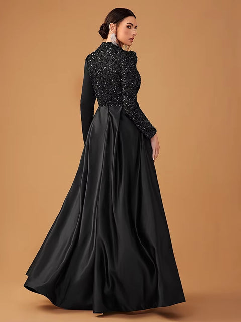 New Fashion Long Sleeve O Neck High Waist Sequins Ball Cocktail Prom Maxi Dress CODE: KAR3460
