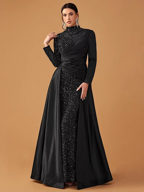 New Fashion Long Sleeve O Neck High Waist Sequins Ball Cocktail Prom Maxi Dress CODE: KAR3460