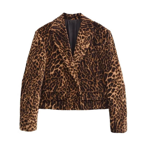 New Leopard Print Single Breasted Notched Short Coat Mini Skirt 2 Piece Set CODE: KAR3463