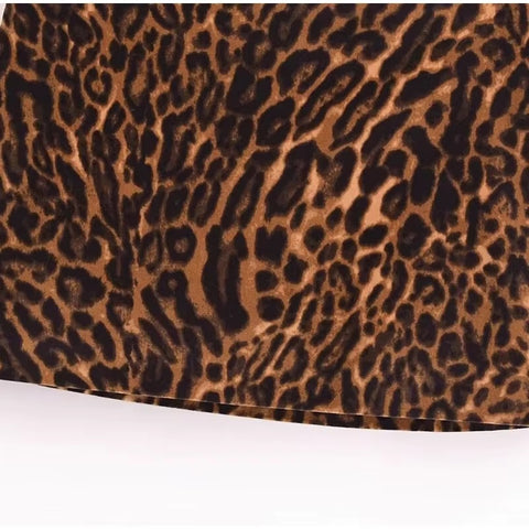 New Leopard Print Single Breasted Notched Short Coat Mini Skirt 2 Piece Set CODE: KAR3463