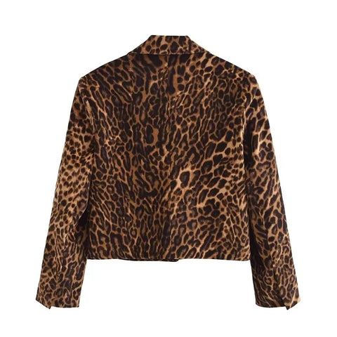 New Leopard Print Single Breasted Notched Short Coat Mini Skirt 2 Piece Set CODE: KAR3463