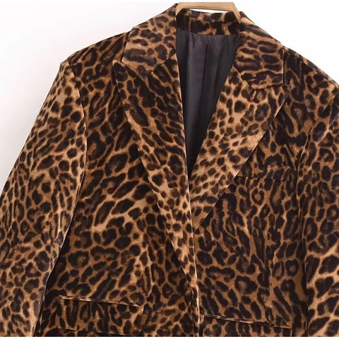 New Leopard Print Single Breasted Notched Short Coat Mini Skirt 2 Piece Set CODE: KAR3463