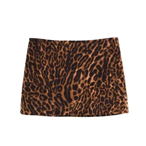 New Leopard Print Single Breasted Notched Short Coat Mini Skirt 2 Piece Set CODE: KAR3463