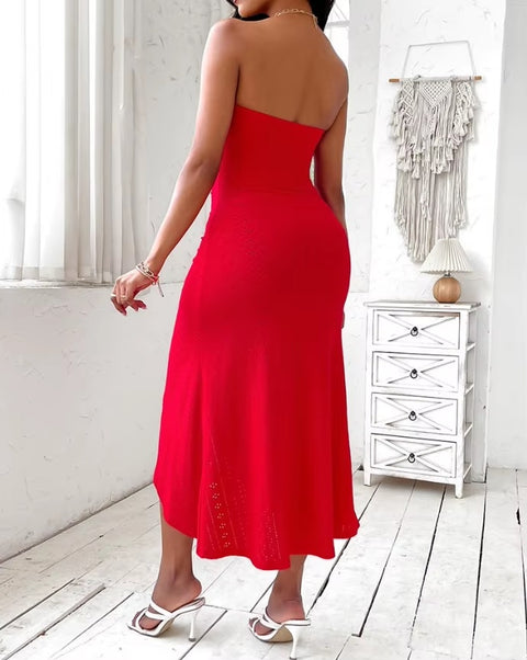 New Sexy Backless Strapless Sleeveless Bandage Ruched Hollow High Slit Bodycon Dress CODE: KAR3466