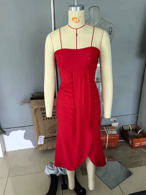 New Sexy Backless Strapless Sleeveless Bandage Ruched Hollow High Slit Bodycon Dress CODE: KAR3466