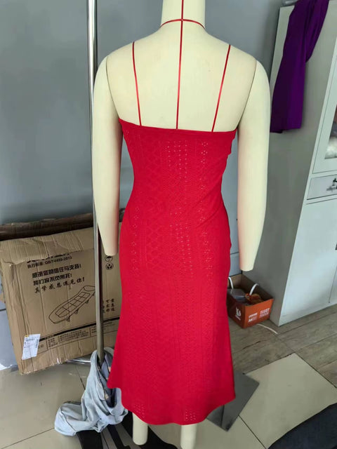 New Sexy Backless Strapless Sleeveless Bandage Ruched Hollow High Slit Bodycon Dress CODE: KAR3466