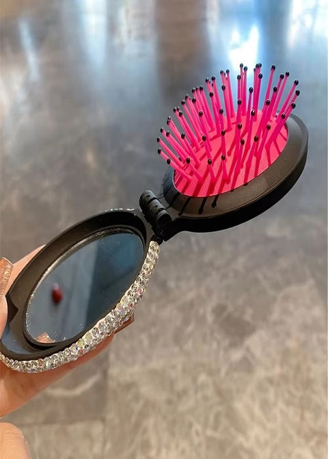 New Sparkling Diamond Bling Rhinestone Mini Portable Folding Comb Mirror Hair Brush CODE: KAR3469