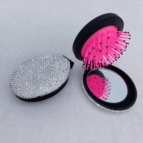 New Sparkling Diamond Bling Rhinestone Mini Portable Folding Comb Mirror Hair Brush CODE: KAR3469