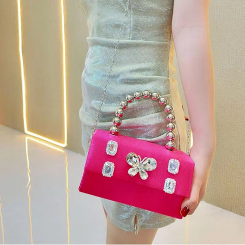 New fashion small square diamond inlaid butterfly rhinestone handbag CODE: KAR3471