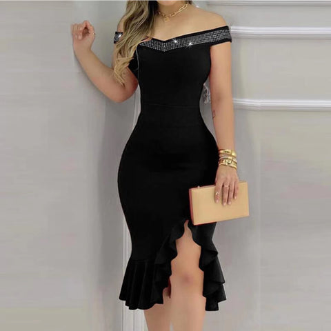 New Casual Summer Plain Shoulder Loose Solid Ruffle Mini Dress CODE: KAR3476