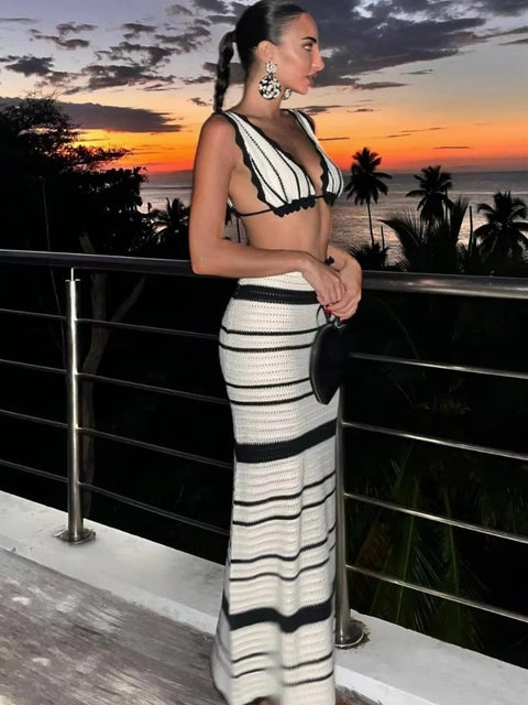 New Sexy Backless Slim Bohemian Striped Beachwear Two Piece Set CODE: KAR3477